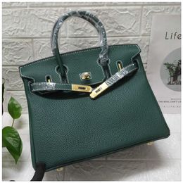 BK Genuine Handbag 2024 Dark Green Bag Fashion Leather Women's Portable Locking 30 35 Tote Shoulder Bags