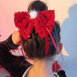 Hair Accessories Children's Red Bows Girl Christmas Retro Hairpin Festive Year's Antique Style Clips Tiara For Princess