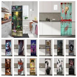 Halloween Sticker For Fridge Furniture Door Cover Scary Skull Ghost Wallpaper Peel Stick Refrigerator Poster Custom Wall 231220