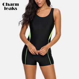 Wear Charmleaks Women One Piece Sports Swimsuit Ladies Athletic Swimwear Racerback Padded Bikini Boyleg Beach Wear Bathing Suits