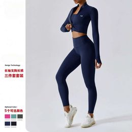 Lu Align Woman Three Piece Outdoor Exercise Tight Suit Fitness High Waisted Suit Sports Gym Set Workout Gry Lemon Lady Gry Sports Girls