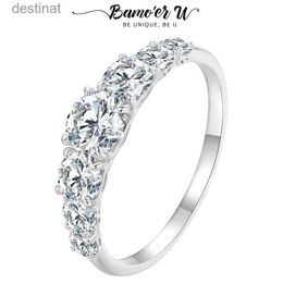 Solitaire Ring Bamoer U 1.4CT Moissanite Ring Round Cut 7 Stones Lab Diamond Finger Ring for Woman Sterling Silver Wedding Gift D Colour VVS1L231220