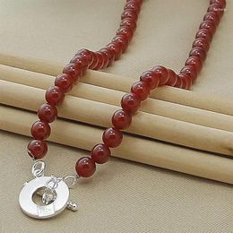 Chains High Quality 925 Sterling Silver Strand Red Pearl Necklace For Women Fashion Christmas Valentine's Day Jewelry