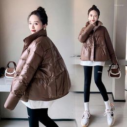 Women's Trench Coats Down Thicken Cotton Jacket Students Casual Winter Coat 2023 Short Stand-Up Collar Parka Pink