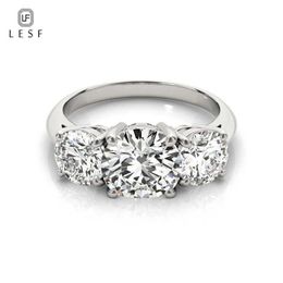 LESF 925 Sterling Silver Women's Ring 3 Stones 2 Carats Round Cut SONA Simulated Diamond Wedding Engagement Rings 210330260m