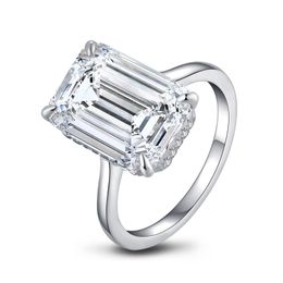 6 Carat Large Diamond Promise Ring, Emerald Cut Moissanite Engagement Rings for Women Wedding Bands, Lover Gifts, 6ct D Color VVS1, White Gold Plated 925 Sterling Silver