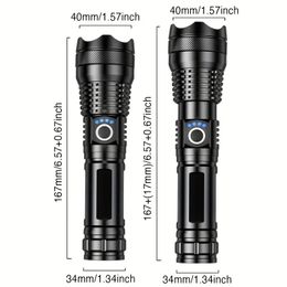 Rechargeable High Lumens Tactical Handheld Flashlight, Powerful Emergency Zoomable Waterproof Flashlight For Outdoor Hiking Camping