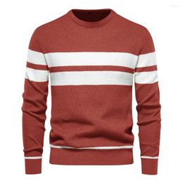 Men's Sweaters Winter Casual Striped Man Sweater Pullover Colour Block Round Neck Male European Size Knitted