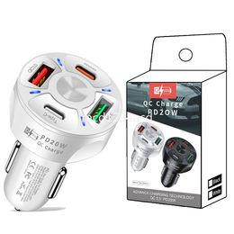 Fast Quick Charging 53W Dual PD USB C 4 Ports Car Charger Power Adapters For ipad 2 3 4 Iphone 12 13 14 15 Samsung S22 S23 Xiaomi huawei M1 With Retail Package