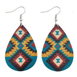 Dangle & Chandelier Geometric Zigzag Pattern UV Print PU Leather Teardrop Aztec Earrings For Women Fashion Ethnic Jewellery Bijoux G262L