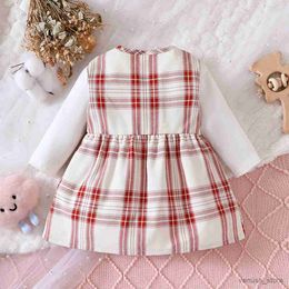 Girl's Dresses Girls Dress With A Ruffled Collar Long Sleeved Button Up Bow Tie Fluffy Skirt Plaid Pattern Fashionable New Home Style