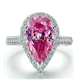 choucong Dazzling Pear Cut Pink 5A Zircon stone 925 Sterling Silver Engagement Wedding Ring Sz 5-11 Gift260O