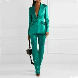 Women's Two Piece Pants Women Suit Forged Cloth Collar Prom Party Satin Glossy 2pcs Slim Fit Wedding Dress Blazer Sets Custom Made