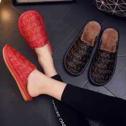 New leather Slippers for men women in autumn winter warm waterproof and antiskid indoor home mute fashion cott wo wter door