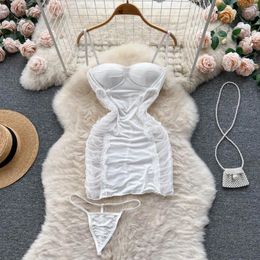 Casual Dresses Summer Pure Desire Wind Sexy Girls Mesh See-through White With Chest Pad Slim Package Hip Halter Dress