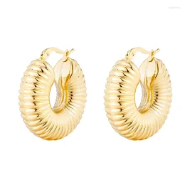 Hoop Earrings Vintage Gold Color Thread C-shaped Huggie For Women Punk Stainless Steel Chunky Striped Half Hoops Aretes De Mujer