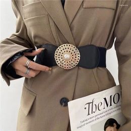 Belts Wide Elastic Waistbands For Coat Women Cummerbunds Big Pearl Round Buckle Belt Stretch Waist Seal High Quality