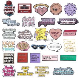 Trendy Letter Collects Enamel brooch Power Rose CD Glasses Shake Crazy Enjoy Thanks Need Sleep Try Again Badge Lapel Pin Jewelry