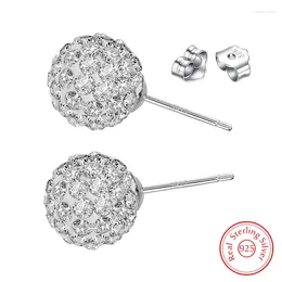 Stud Earrings 925 Sterling Silver Woman's High Quality Jewellery Shambhala Crystal Ball XY0198