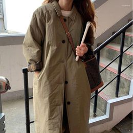 Women's Trench Coats Korean Army Green Warm Jacket Lapel Check Sleeves Straight Coat Fashion Medium And Long Ladies Puffer Padded Outwear