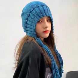 Berets Handmade Tassel Woven Woolen Warm Hat For Women's Winter Outdoor Ear Protection Knitted