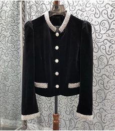 Women's Jackets 2023 Autumn Winter Fashion High Quality Velvet Women Beading Deco Long Sleeve Black Elegant Vintage Coat Outerwear