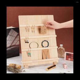 Storage Bags 4-Tier Wooden Earring Display Stand With Slots Rustic Card Holder For Showing Exhibition Jewellery