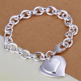 with tracking number Top 925 Silver Bracelet Europe Double heart brand Bracelet Silver Jewellery 20Pcs lot cheap 328W