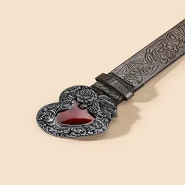 Belts Embossed Western Belt Cowboy Engraved Flower Vintage Heart Buckle Drop