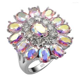 Cluster Rings Exquisite Pink Rainbow Crystal Zircon925 Sterling Silver Fashion Jewellery Ring Beautiful Women F1540