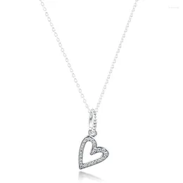Chains Sparkling Freehand Heart Pendant Necklaces For Women Valentine Day 925 Sterling Silver Jewellry Female