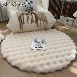 Luxury Faux Rabbit Fur Circular Bedside Carpets for Bedroom Simple Fluffy Plush Kids Girls Room Area Rugs Home Decor Floor Mats 231220