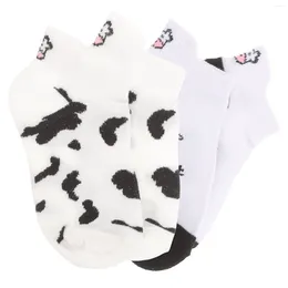 Women Socks 4 Pairs Low For Cow Boat Cut Novelty White Adorable Pattern Embroidery Women's