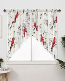 Curtain Christmas White Birch Cardinal Bird Short Living Room Kitchen Door Partition Home Decor Resturant Entrance Drapes