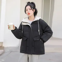 Women's Trench Coats Color Matching Cotton-padded Jacket Short Winter Hooded Bread Coat Ins Tide