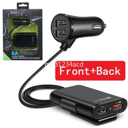 Universal 4 Ports USB Car Charger Front Seat Back Seat QC3.0 Quick Charging USB Adapter for Iphone 13 14 15 Samsung S22 S23 Xiaomi Huawei M1 With Box