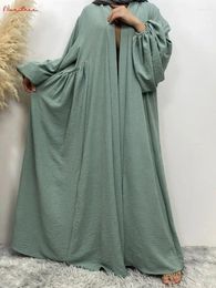 Ethnic Clothing Ramadan Fashion Pleated Kimono Abaya Muslim Dress Female Oversized Cardigan Islamic Kaftan Robe Musulman Wy1894