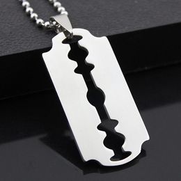 Titanium Steel Fashion Razor Blades Pendant Necklaces Punk Rock Men Jewelry Cool Shaver Necklace for Party Gift307Q