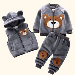 Clothing Sets 3Pcs Set Children Clothing Thicken Warm Hooded Outwear Children Sets Three-Piece Outfits Toddler Costume Suit Kids Clothes 231219