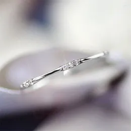 Wedding Rings Huitan Minimalist For Women Thin Band Dazzling Cubic Zirconia Simple Stylish Female Party Statement Jewellery