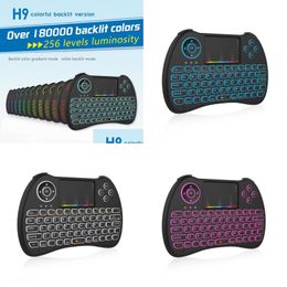 Pc Remote Controls Rainbow Backlit Mini H9 Wireless Control 2.4Ghz Fly Air Mouse Backlight Qwerty Keyboard Toucad For Android Tv Box Dhpgb