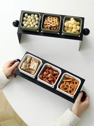Plates Matte Black Racks With Nut Trays Three Grid Ceramic Plate For Dried Fruit Holders Stove Boiling Afternoon Tea Wedding