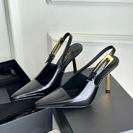 Black Pointy Heels Ladies Temperament Stilettos Fashion Patent Leather Sexy French Sandals