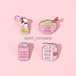 Pink Fun Brooch Cute Soda Bottle Spray Milk Juice Box Ramen Metal Badge Punk Clothing Women Lapel Pins Jewellery Accessories Gift