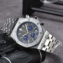 Aude Wrist Watches for Men 2023 Mens Watches Six needles All dials work Quartz Watch High Quality Top Luxury Brand Chronograph Clock Steel Strap Fashion Royal gift one