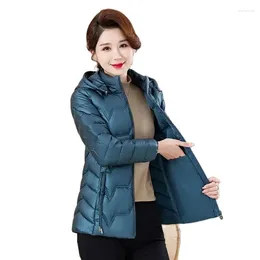 Women's Trench Coats Bright Hooded Down Cotton-padded Jacket Fashion Clothes For Middle-aged Mothers In Autumn And Winter.