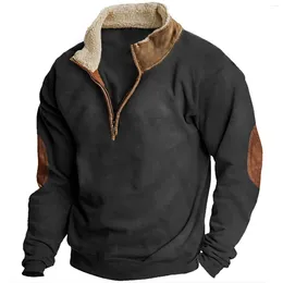 Men's Hoodies Autumn Winter Fleece Sweater Stand Neck Half Zip Tops Long Sleeve Hoodless Sweatshirt Male Fashion Clothes