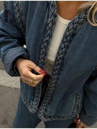 Women's Jackets Elegant Denim Patchwork For Women Oversized Casual O-Neck Long Sleeve Short Autumn Ladies Outerwear