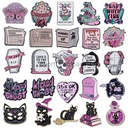 Gothic Brooches Moth Witch Club Snake Blood Newspaper Coffin Rose Tombstone Ghost Black Cat Metal Badge Punk Lapel Pins Jewellery