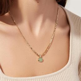 Chains Vintage Oval Green Aventurine Natural Stone Stainless Steel Plated Gold Chain Necklace Simple Design Gemstone Jewelry For W2503